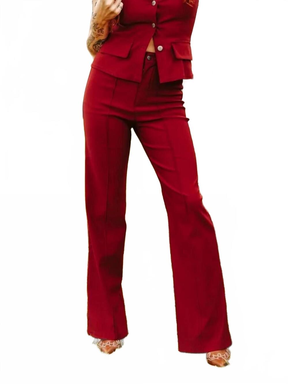 NEW LUCKY & BLESSED high rise flare pants in merlot  red